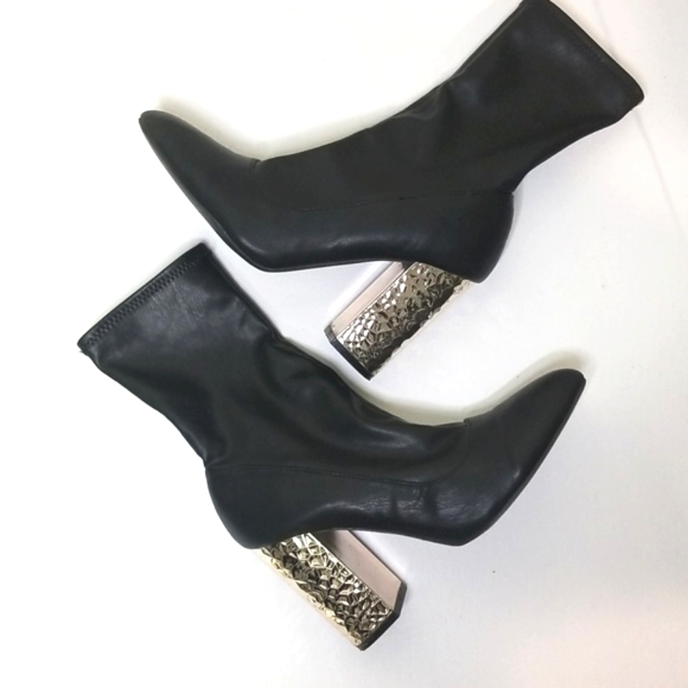 Qupid Hammered Metal Heel Boots